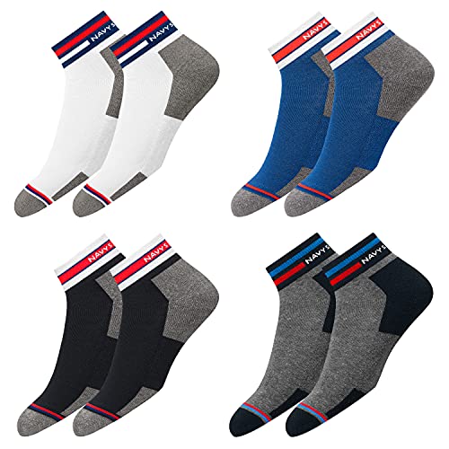 NAVYSPORT Originals Unisex Casual Cushion Cotton Ankle Socks, Assorted Combo, Pack of 4, Free Size, Multicolor 2 (4 Pairs), Free Size