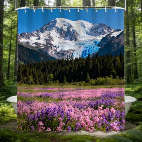 Rideau de douche 200x200 fleurs alpines tissu polyester imperméable 3D - 2