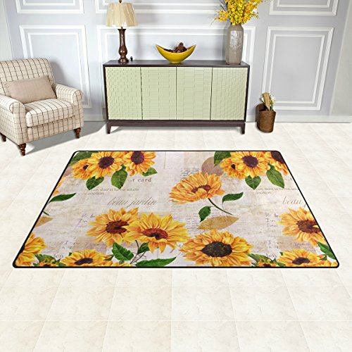 Yochoice Non-Slip Area Rugs Home Decor, Vintage Yellow Watercolor Sunflower Floral Floor Mat Living Room Bedroom Carpets Doormats 31 X 20 Inches #TOP2