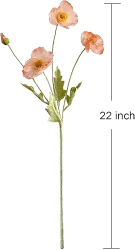 Miniatura 2 de Emivery 6 piezas de flores de amapola artificiales de amapola rosa, ramo de boda, flores de amapola de seda, centro de mesa para decoración del