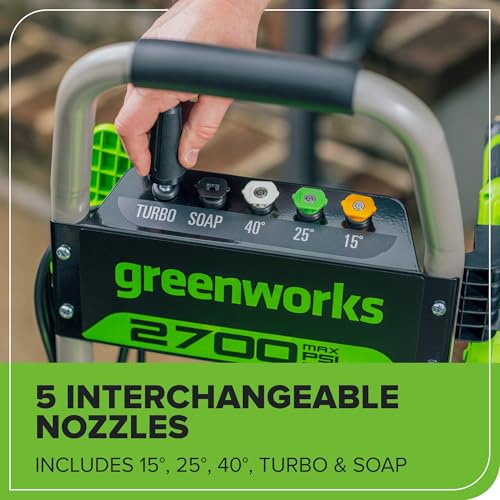 Greenworks 2700 PSI (2.3 GPM Max) Brushless Electric Pressure Washer (15°, 25°, 40°, Turbo and Soap Nozzle) for Use On Decks, Fences, Concrete Patios, Sidewalks & More. Medium-Duty - Image 6