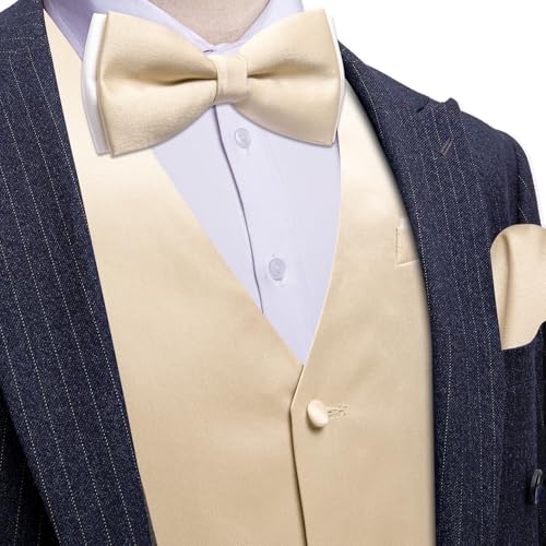Image of Barry.Wang Mens Suit Vest Bow Tie Set 4PCS Formal V-neck Slim Fit Casual Solid Color Waistcoat Wedding Party Tuxedo