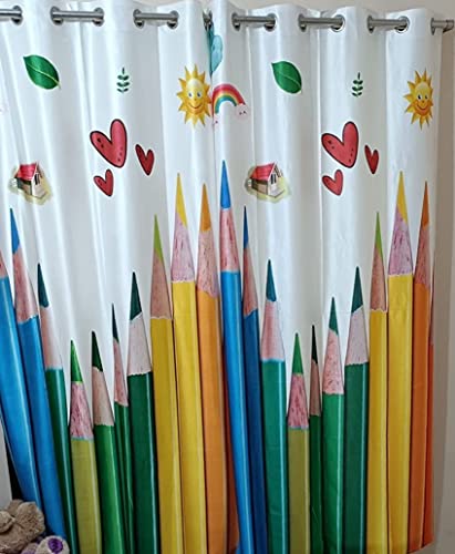 Image of 3D Pencil Colors Design Curtains for Kids Room, Window, Door 4x7 feet Play School Curtains, Pack of 2 pcs