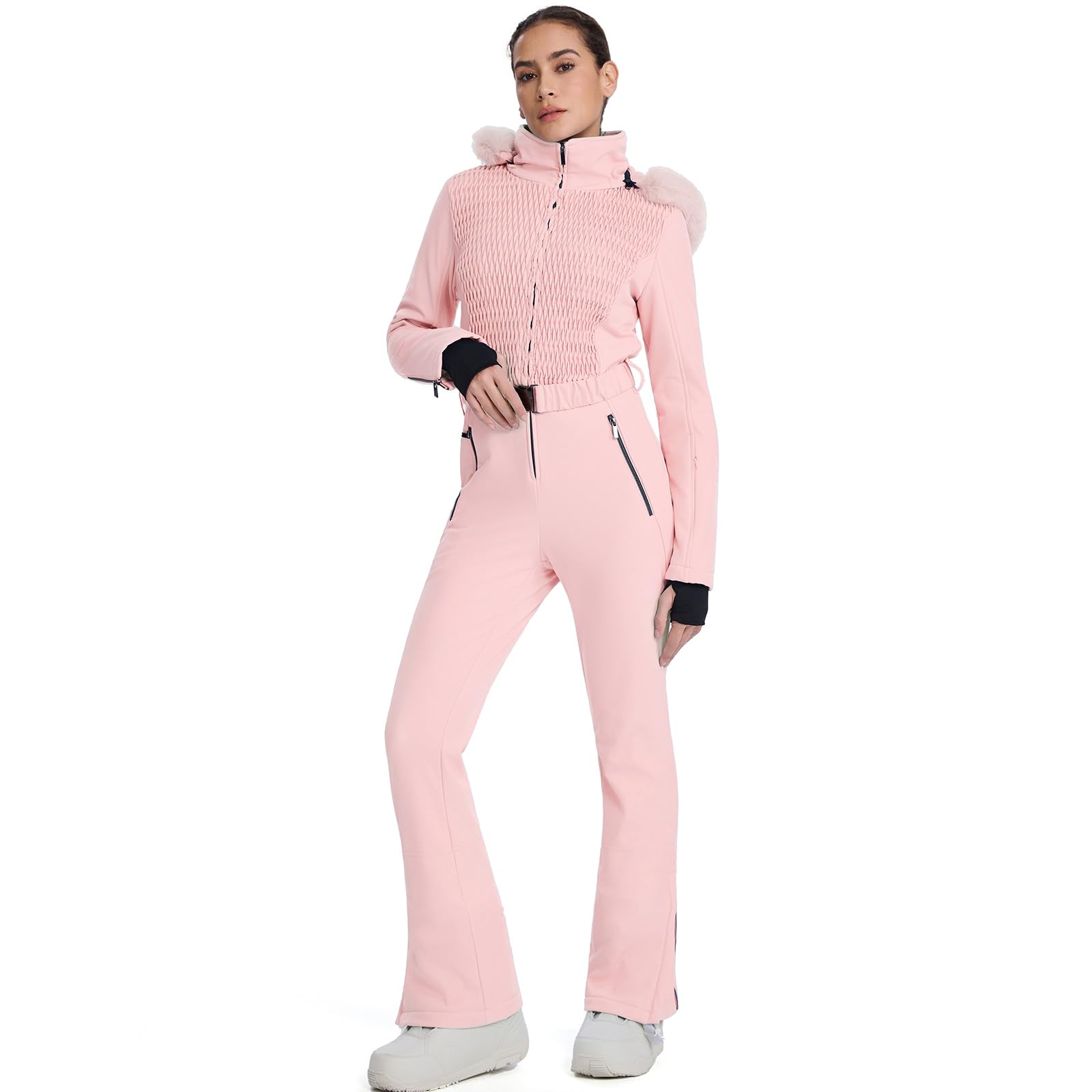 HOTIAN Combinaison de ski une pièce pour femme - Imperméable - Coupe-vent - Pour l'hiver - Chaude - Avec capuche