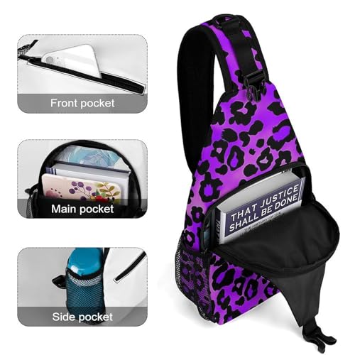 Purple Leopard Skin Pattern Sling Bag Crossbody Travel Hiking Chest Multipurpose Travel Daypack for Women Men4