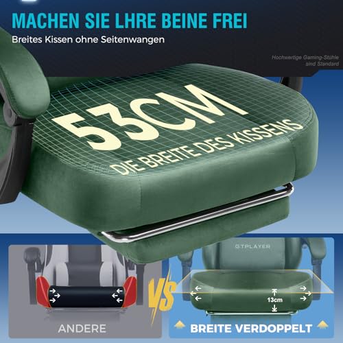 Sedia da gioco, traspirante, sedia da ufficio, ergonomica, in tessuto di alta qualità, ergonomica, schienale regolabile a 160°, poggiapiedi estraibile, verde - Sedia gaming - Immagine 2