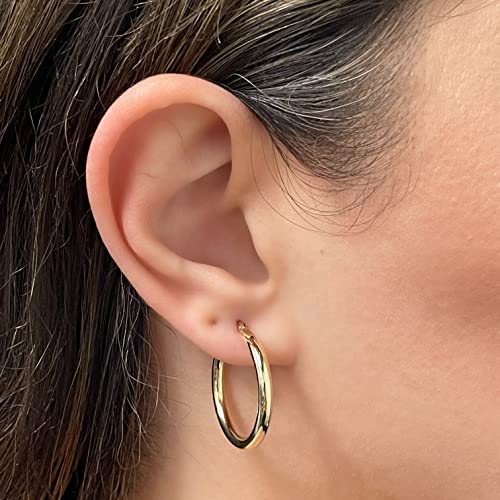 Image of Italian 14k Yellow Gold High Polished Round Hoop Earrings