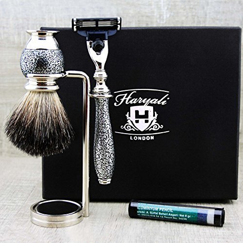 Vintage Style Silver Color zestaw do golenia 3-częściowy pędzel do golenia z czystego włosia borsuka, golarka idealna do golenia na mokro