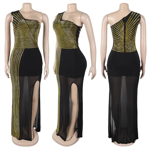 Image of PORRCEY Women's Sexy Elegant Rhinestone Bodycon Dress Hot Drilling Clubwear