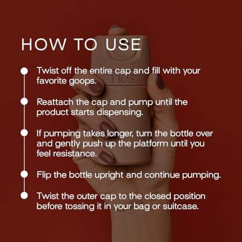 RIES Starter Set Toiletry Travel Bottles – Set of 3 (1.7oz) Airless Pump Containers for Shampoo, Conditioner, Body, Face – Leak-Proof, TSA-Approved, Dishwasher Safe- (Outlier Sand)3