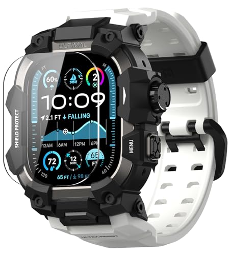 Image of ULTIMAL Rugged Case with Band for Apple Watch 49mm,Compatible with Apple Watch Ultra 3 /2 /1, Military Grade Shockproof Bumper Cover for iWatch Tactical Band Men (49mm,White)