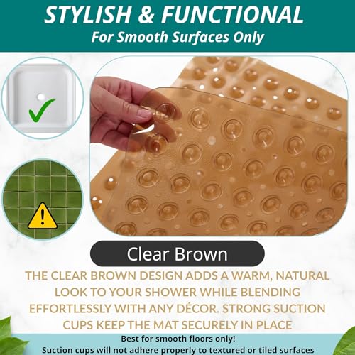 Image of ENKOSI Square Shower Mat - 21 x 21 Inch Non-Slip Bathroom Shower Stall Mat with Suction Cups and Drain Holes - Anti-Slip Bathtub Shower Mats for Inside Shower (21x21 Clear Brown)