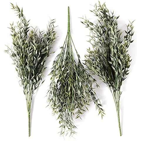 Oh You’re Lovely | 3 pcs Artificial Italian Ruscus Greenery 21” Stem | Matte Plastic | Faux Floral Spray for Wedding Bouquet Arch Filler Table Centerpieces and Home Decor Cover
