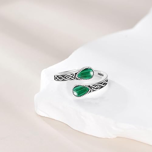 Miniatura 2 de Anillo de plata de ley 925 con cuchara celta de ágata musgo, turquesa, piedra lunar, piedra lunar, malaquita, ajustable, regalo de joyería vintage