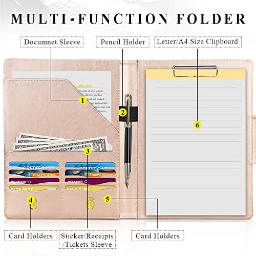 Portfolio Padfolio Case, Skycase Business Portfolio Folder, Resume/Conference/Legal Document Organizer with Letter/A4 Size Clipboard, Business Card Holders, Document Sleeve, Light Gold