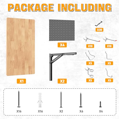Image of Ultrawall Heavy Duty Folding Workbench with Pegboard - Wall-Mounted Work Table for Garage & Workshop with Accessories