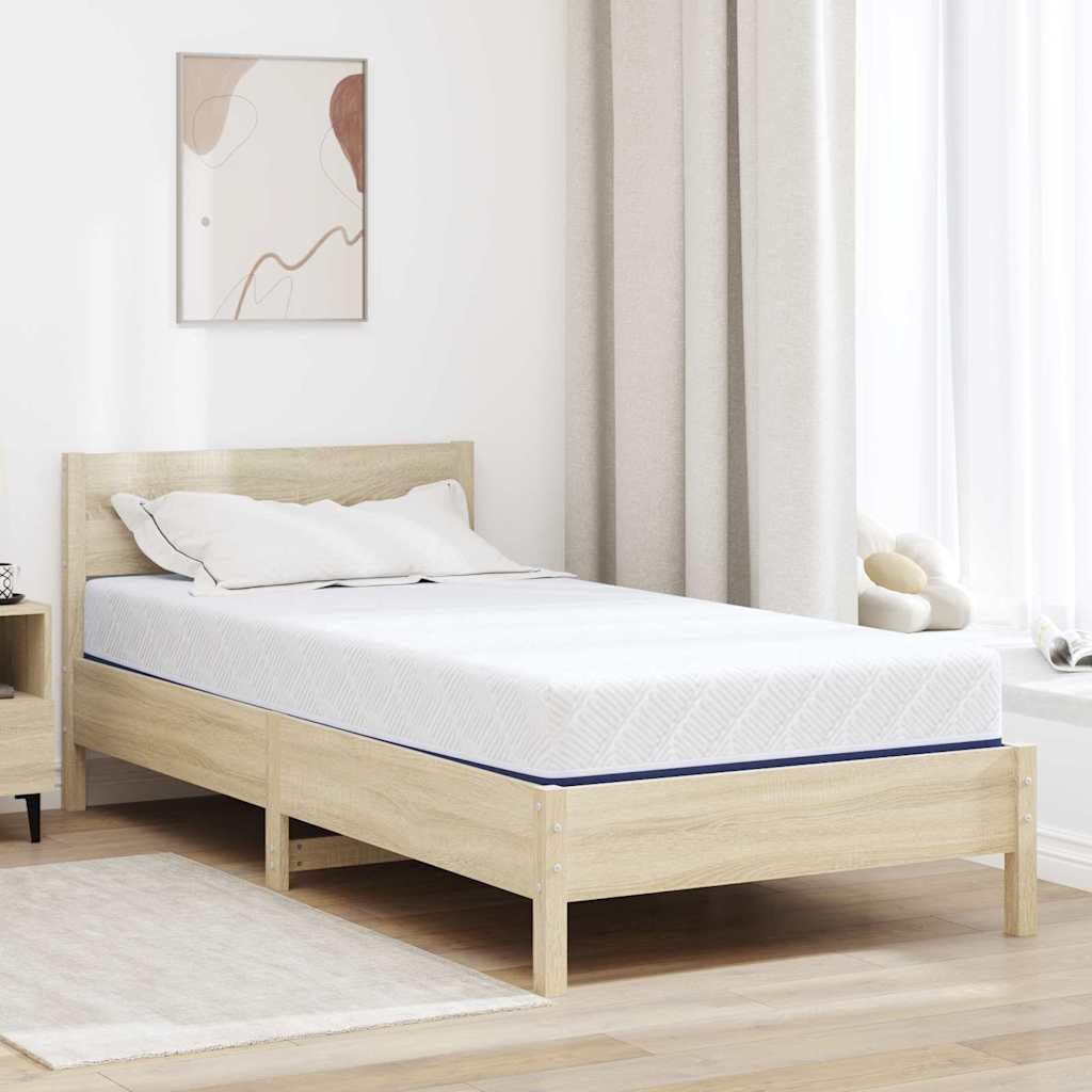 Colchón de espuma de gel, 90 x 200 cm, tejido jacquard blanco-azul, comodidad media para un sueño moderno