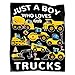 Truck Blanket Gifts 40 x 50 Inch for Kid,Just A Boy Who Loves Trucks Throw Blanket Fannel,Fleece Super Soft Travel Throw Blanket for Bed Couch Sofa