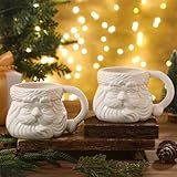 Teenyyou 2 Pcs Santa Claus Mugs 16 oz Ceramic Christmas Coffee Cups 3D White Holiday Gift Mug Santa Face Cups for Cocoa Milk Tea Latte Christmas Drinkware for Couples Vintage Festive Holiday Decor