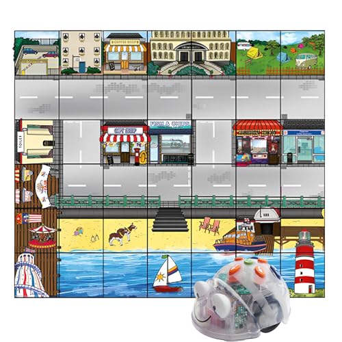 See & Say Version Blue Bot Programmable Floor Robot with Seaside Floor Mat Bundle, STEM Educational Classroom Teaching Learning Coding Robotics