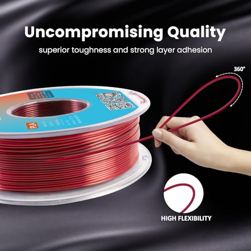 Image of Dual Color Silk PLA Filament 1.75mm Black Red 1KG, Shiny High Gloss Finish, Seamless Color Transition, Neatly Wound, Accuracy + /-0.02mm Vacuum Packaging