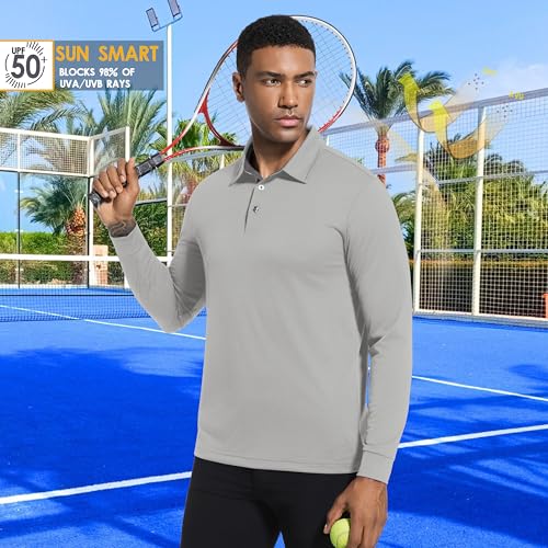Image of Mens Golf Shirt Long Sleeve Moisture Wicking Dry Fit Performance Solid Pique Collared Golf Polo Shirts for Men