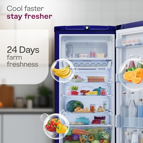 Image of Godrej 202 L 5 Star | Advanced Inverter | Jumbo Vegetable Tray | Toughened Glass Shelves | Turbo Cooling Technology | Base Drawer Direct Cool Single Door Refrigerator (RD 210E TDI MN BL, Marine Blue)