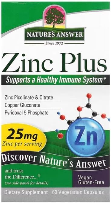 Same Formula, New Pack Natural’s Answer Zinc Supplement, 25mg Zinc Plus, Vegan, 60 Gluten-Free Capsules