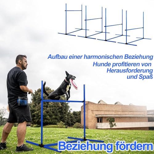 ORHEYA Agility Set Hunde Hürdenset Slalom Stangen Agility Ausrüstung für Hundetraining mit 4 x Hürden Höhenverstellbar, 104x70x101cm, Blau