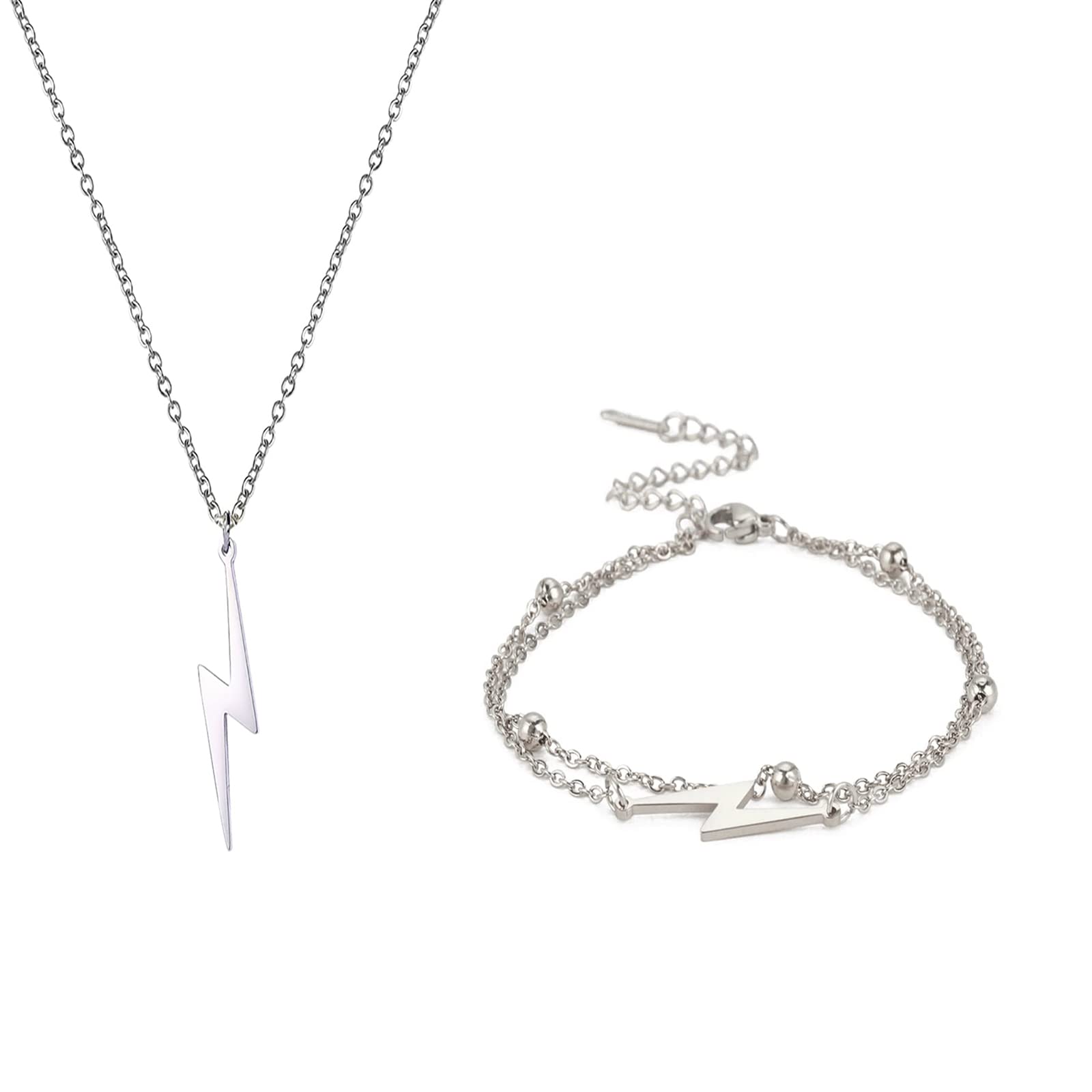 Collier éclair en acier inoxydable pendentif anti allergie