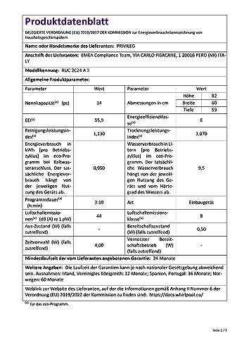 Privileg RUC 2C24 A X Unterbau-Geschirrspüler 60 cm / 14 Maßgedecke/Fast&Clean 28’ / Auto Door/Push&Go/Intensivprogramm/Startzeitvorwahl/Vollwasserschutz, Edelstahl