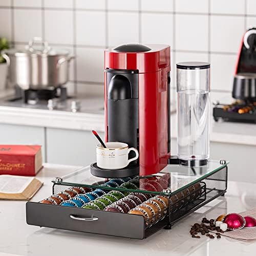 Flagship for Nespresso Pod Holder Coffee Pod Storage for Vertuo Pod with Crystal Tempered Glass Top(50 Pods Capacity)