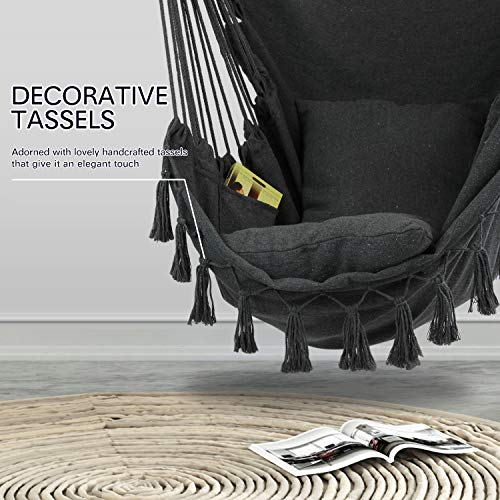 Wbhome Extra Large Hammock Chair Swing With Hardware Kit, Hanging Macrame Chair Cotton Canvas, Include Carry Bag & Two Soft Seat Cushions, For Bedroom Indoor Outdoor, Max. Weight 330 Lbs (Grey) #TOP4