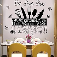 Wall Stickers - The Kitchen Is the Heart of Home Sign Decor, Eat Drink Enjoy Quotes, Removable DIY Vinyl Art for Living Room, Dining Room