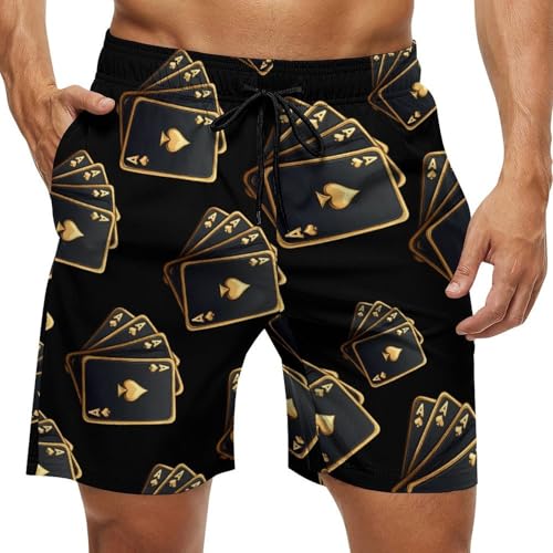 Poker Black Gold Playing-Cards Mens Swim Trunks Quick Dry Board Shorts Beach Swimwear Bathing Suits