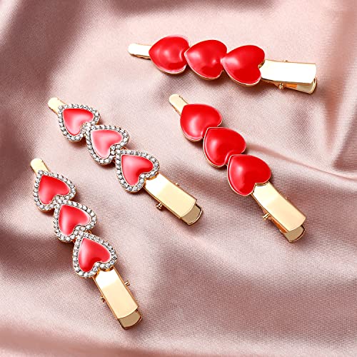 Valentine’s Day Hair Clips Sparkly Rhinestone Enamel Cupid Heart Hairpins For Women Girls Sweet Romantic Triple Love Alligator Clips Barrettes Pretty Styling Hair Accessory Party Gifts (4 Packs) (A:2 Pairs(Rhinestone+Enamel)) #TOP3