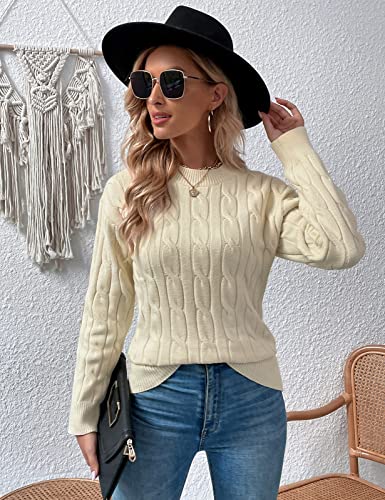 Niwicee Damen Winter Damen Leichter Langarm-Pullover Und Zopfmuster In Klassischer Passform-Beige-L