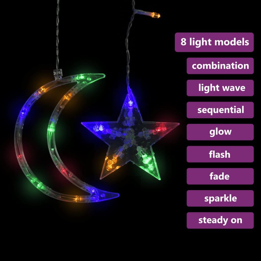 Star and Moon - Guirnalda de luces con mando a distancia, 138 LED, multicolor