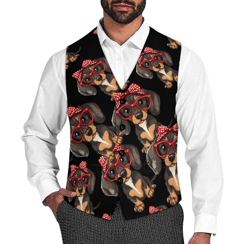 Dachshund Dog Men's Suit Vests Business Formal Dress Vest V-Neck Waistcoat for Wedding Casual