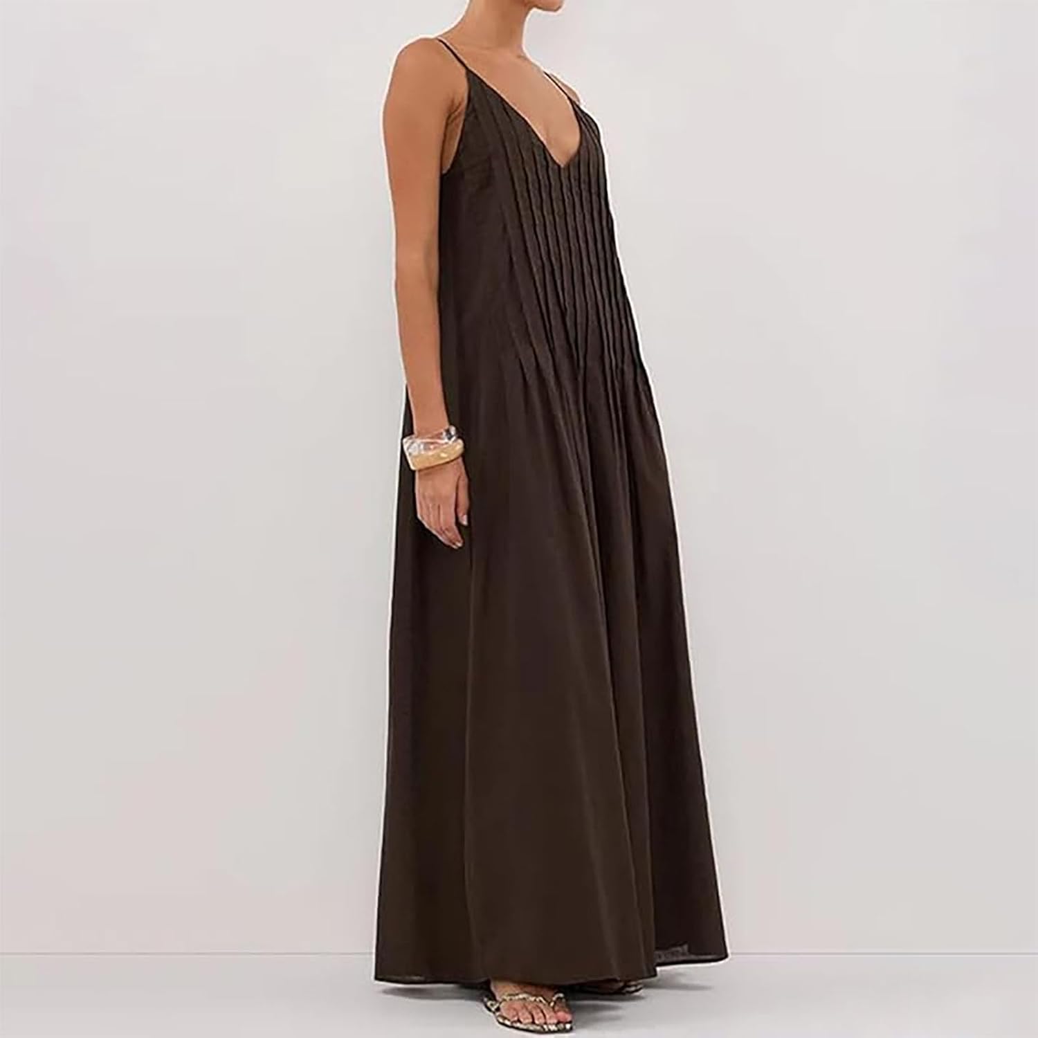 Women Summer Dresses Pleated Maxi Dresss Sleeveless Spaghetti Strap V Neck Beach Vacation Long Flowy Sundress - Image 6