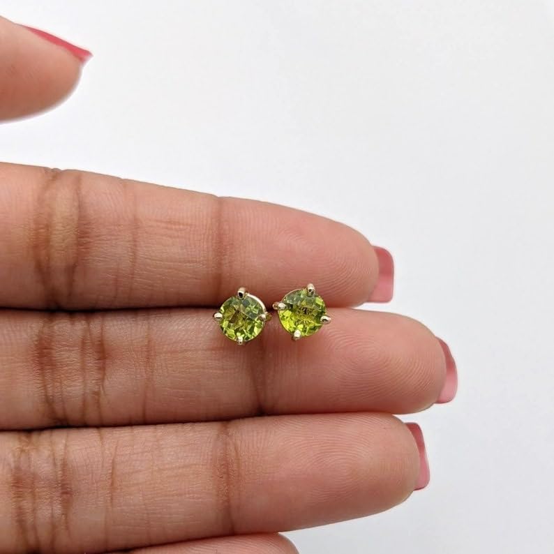 Puces d'oreilles en péridot naturel et argent 925 plaqué or d'exception - 4