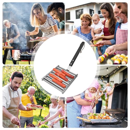 Grillroller de acero inoxidable duradero y mango de madera noble para asados 5