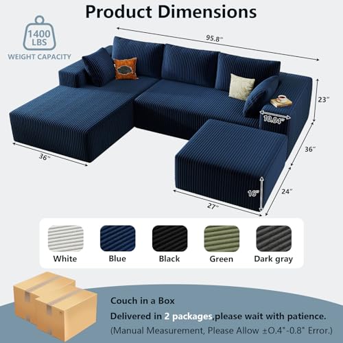Image of 96 inch Boneless Cloud Couch Sectional Couches Sofa for Living Room
