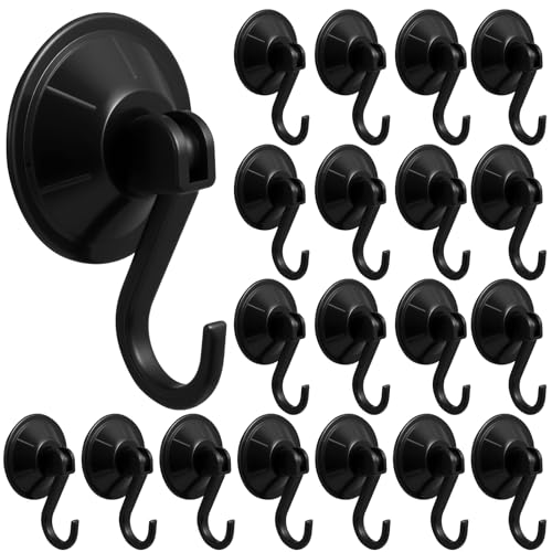 Novabright 24 Pcs Heavy Duty Vacuum Suction Cup Hooks for Shower 20 lb 1.8 Inch Removable Towel Hook Suction Wall Hanger for Window Kitchen Glass Door Bathroom Home, Black
