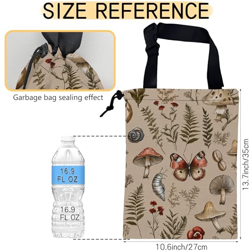 Image of Retro Mushrooms Car Trash Bag,Nature Woodland Strap Drawstring Car Garbage Bags,Car Back Seat Organizer with Adjustable Buckle for Car Accessories