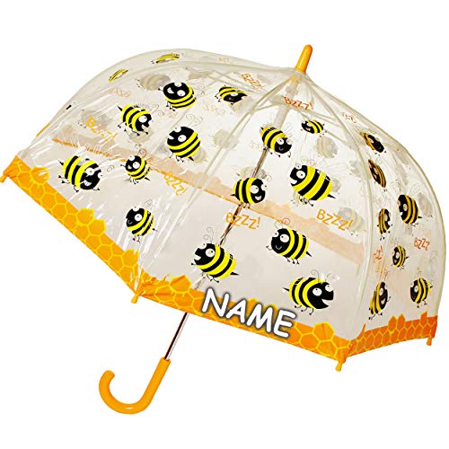Preisvergleich Produktbild Unbekannt Regenschirm - lustige Biene - Kinderschirm / transparent incl. Namen - Ø 70 cm - Kinder Stockschirm - Kinderregenschirm / Glockenschirm Bienen Blumen durc..