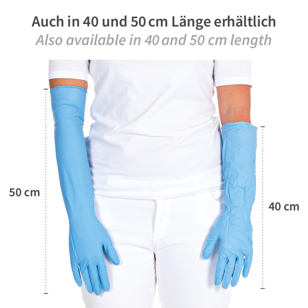 FRANZ MENSCH 1000 Stück Hygonorm Nitrilhandschuhe Safe Long Light | puderfrei, weiß, 10/XL, L: 30cm, Karton, Einmalhandschuhe, Nitrilhandschuhe, Gummihandschuhe, Einweghandschuhe