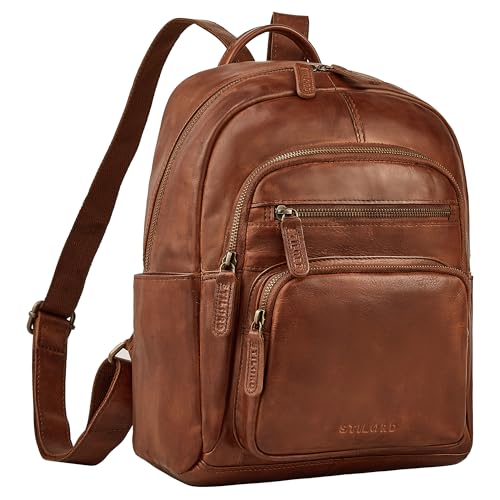 STILORD Smilla Schicker City Rucksack Damen Leder Klein Damenrucksack Modern Kleiner Lederrucksack Cognac Echtleder Vintage Daypack Tagesrucksack Stadtrucksack 13 Zoll