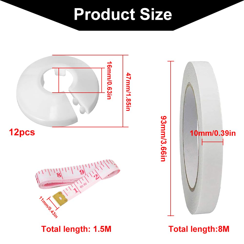 12 Pezzi Rosette per Termosifoni, Copritubo Termosifone, Copri Termosifone, Copri Tubi Termosifoni, Pipe Collar, per Tubo di Riscaldamento Bianco Plastica, per Diametro Tubo da Parete