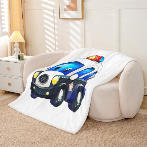 Image of Feelyou Boys Car Blanket Kids Cartoon Police Car Throw Blanket Super Soft Children Toddler Fleece Sherpa for Couch Bed Sofa Boy Cute Vehicle Plush Fuzzy BlanketBaby 30''x40''